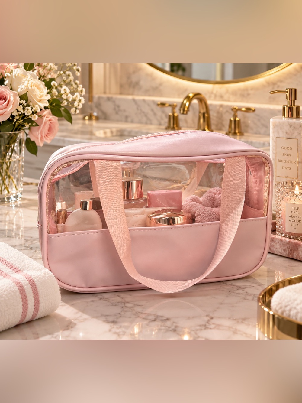 Pink Clear Panel Cosmetic Tote Bag - Unbranded NWOT